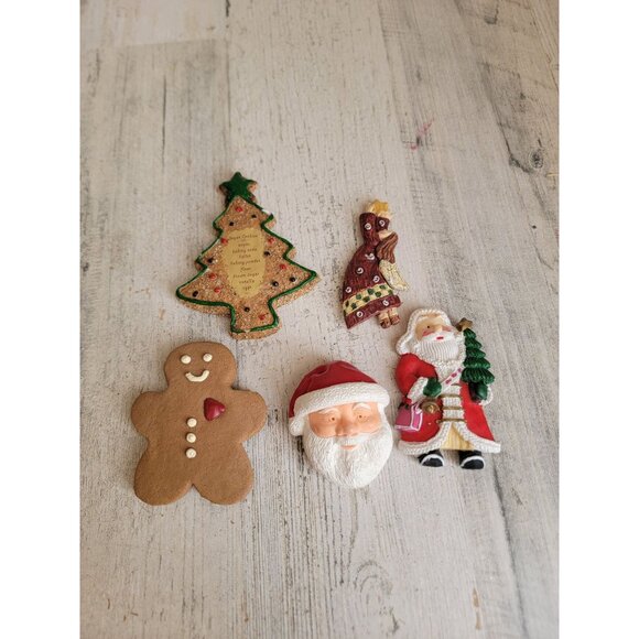 Vintage gingerbread cookie Tree Santa Claus magnet set Xmas decor - Picture 1 of 6